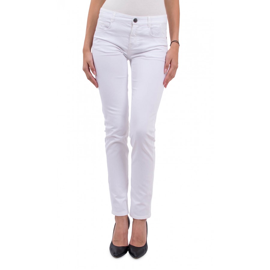 Women's trousers with lace, made of cotton with elastane N 18167 A