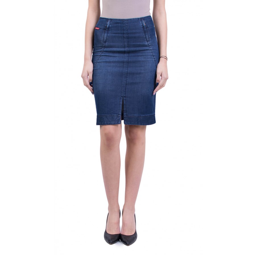 Denim Skirt with Effectively Reinforced Details 18138
