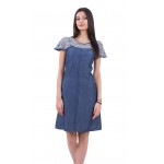 Rochie de vară din denim decupată cu dantelă R 18155