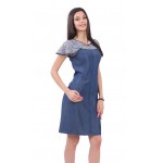 Rochie de vară din denim decupată cu dantelă R 18155