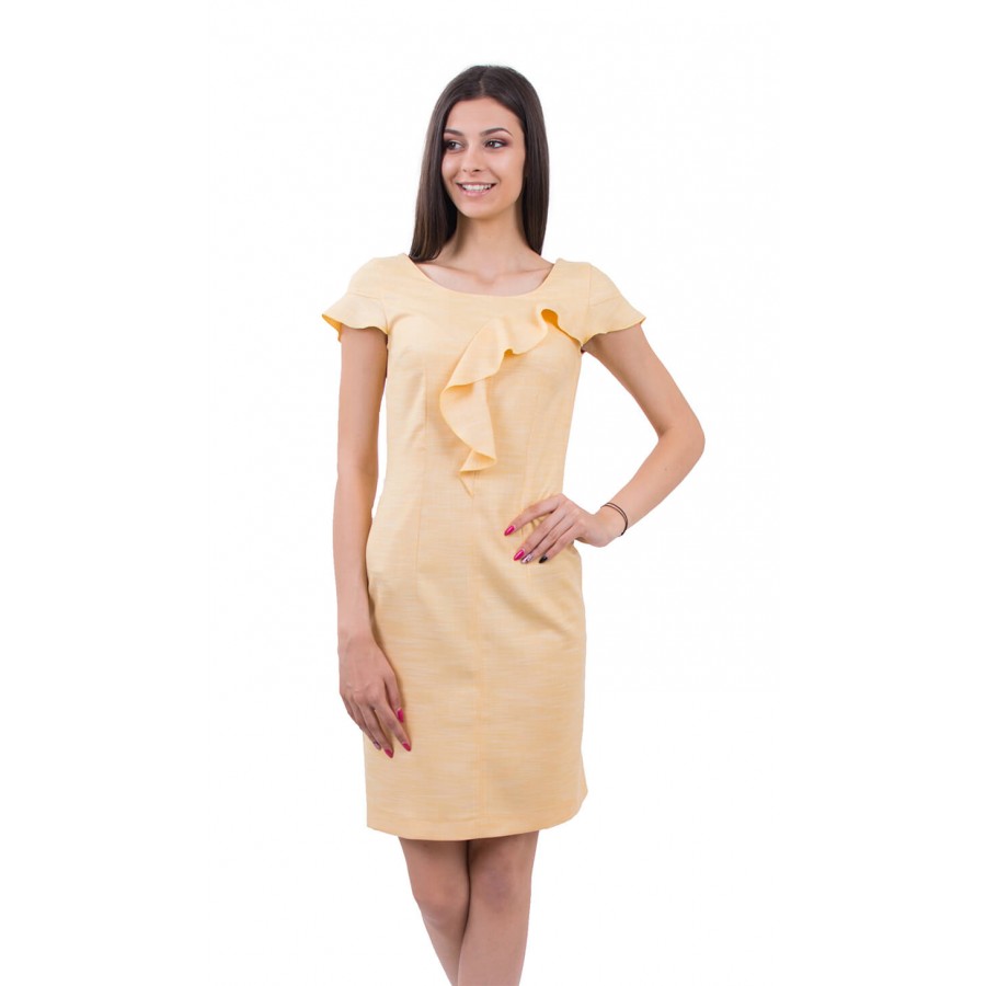 Sarı Keten Yazlık Elbise 18164
