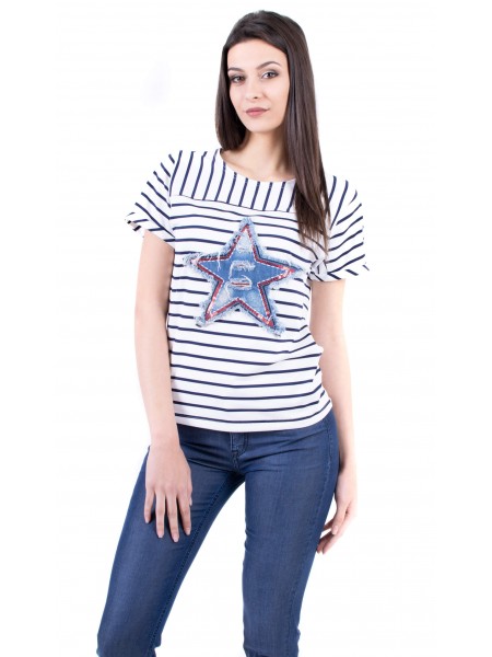 Women's Striped Blouse Set with Summer Jeans 19213 - 102 SVR / 2019