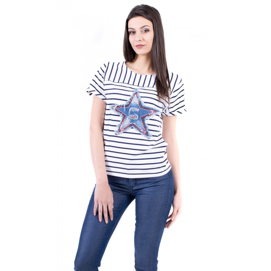 Women's Striped Blouse Set with Summer Jeans 19213 - 102 SVR / 2019