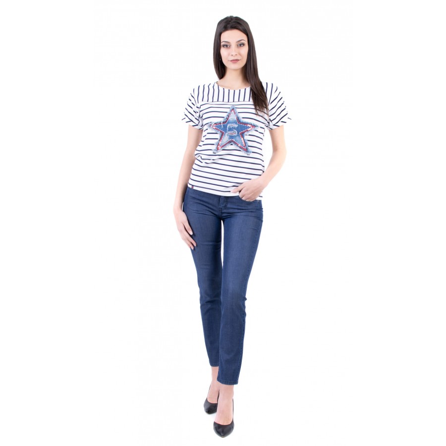 Women's Striped Blouse Set with Summer Jeans 19213 - 102 SVR / 2019