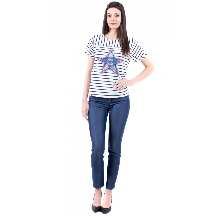 Women's Striped Blouse Set with Summer Jeans 19213 - 102 SVR / 2019