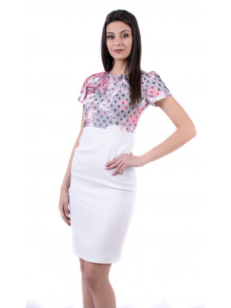 Elegant women's white dress R 19202 / 2019