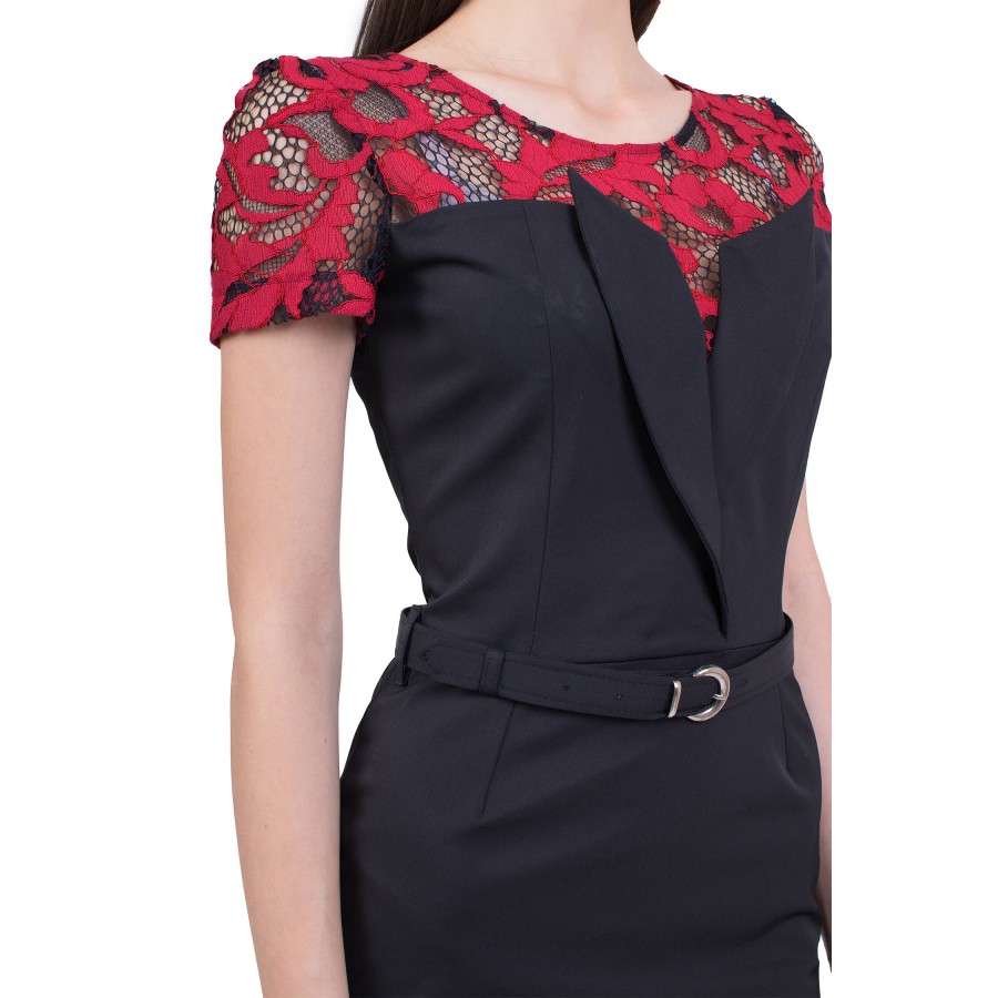 Women's Black Dress with Lace 19232 / 2019