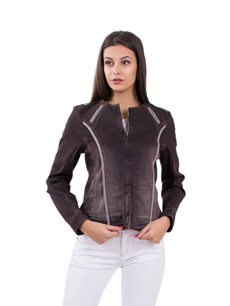 Women's Dark Brown Denim Jacket made of Denim with Elastane J 16548