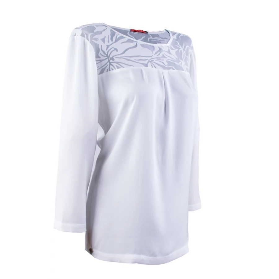 White Satin Blouse with Lace 23524 / 2023
