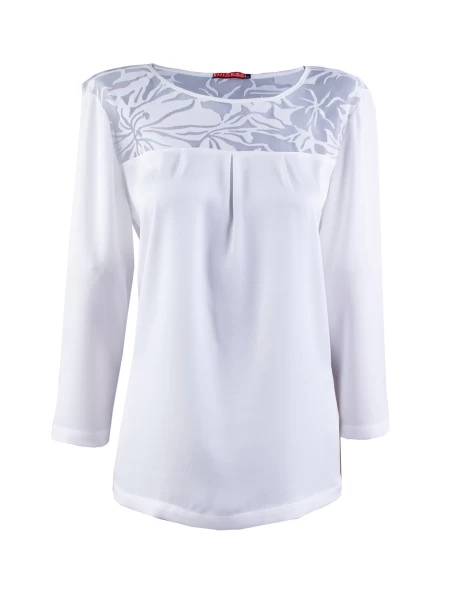 White Satin Blouse with Lace 23524 / 2023