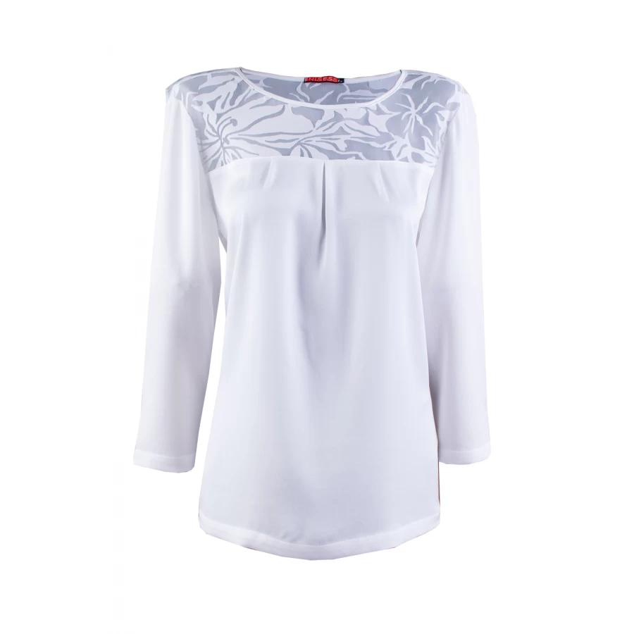 White Satin Blouse with Lace 23524 / 2023