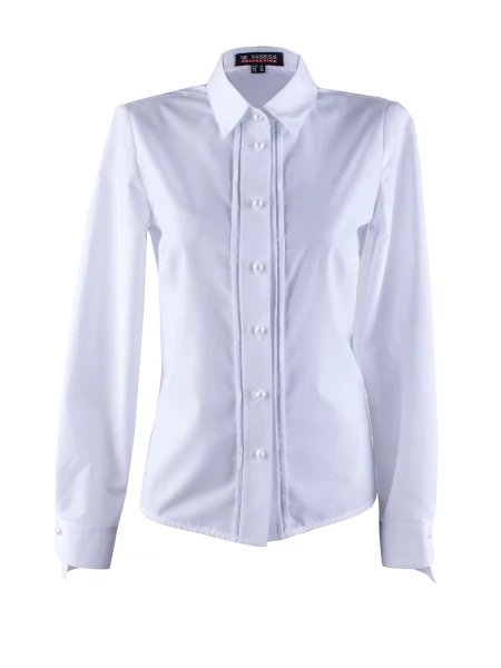 Elegant Women's White Shirt with Pearl Buttons 24501 / 2024