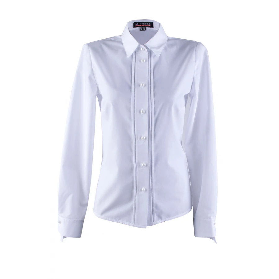 Cămașă albă de damă elegantă cu nasturi perla 24501 / 2024 Cămașă albă de damă elegantă cu nasturi perla 24501 / 2024