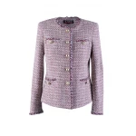 Луксозно Сако от Букле с Екрю, Тъмносиньо и Червено и Ламе Акценти 24502 / 2024 Луксозно Сако от Букле с Екрю, Тъмносиньо и Червено и Ламе Акценти 24502 / 2024