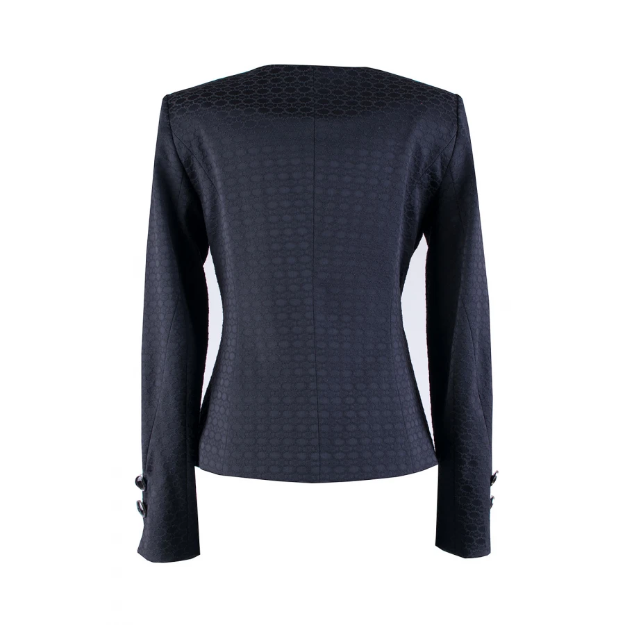 Елегантно Дамско Черно Сако с Релефен Плат 24517 / 2024 Елегантно Дамско Черно Сако с Релефен Плат 24517 / 2024