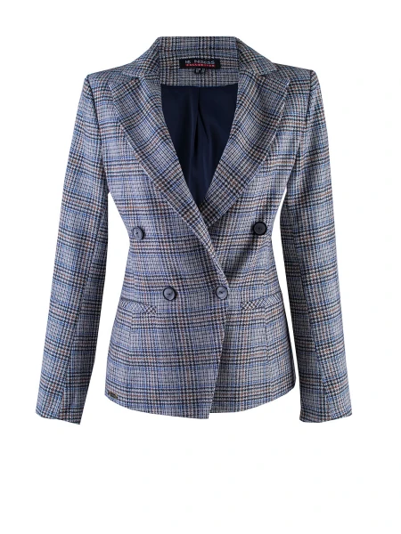 Women's Double Breasted Woolen Jacket in Gray and Blue Check 24526 / 2024