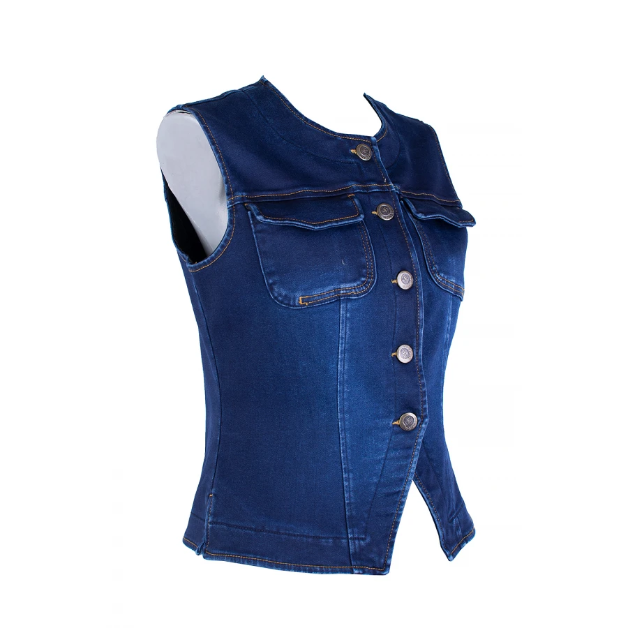 Klasik Kadın Kapitone Kot Yelek – Yuvarlak Yaka 25523 / 2025