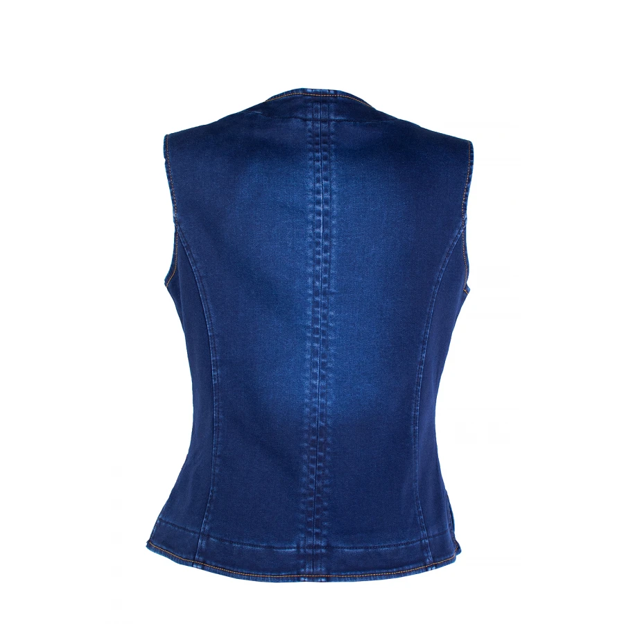 Klasik Kadın Kapitone Kot Yelek – Yuvarlak Yaka 25523 / 2025