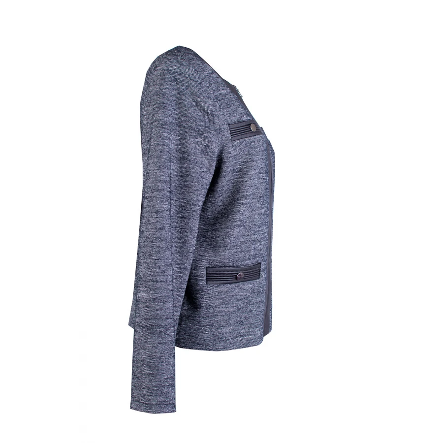 Women's Wool Jacket in Grey Melange with Leather Details 25501 / 2025
