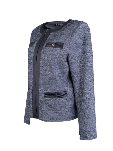 Women's Wool Jacket in Grey Melange with Leather Details 25501 / 2025