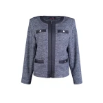 Дамско Вълнено Сако в Сив Меланж с Кожени Детайли 25501 / 2025 Дамско Вълнено Сако в Сив Меланж с Кожени Детайли 25501 / 2025