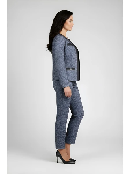 Gri Melanj Deri Detaylı Kadın Yün Ceket 25501 / 2025