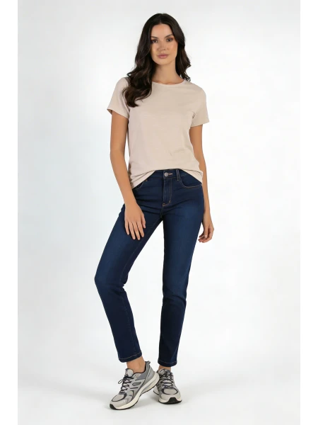 Women's Stretch Jeans with Decorative Orange Stripes 25507 / 2025