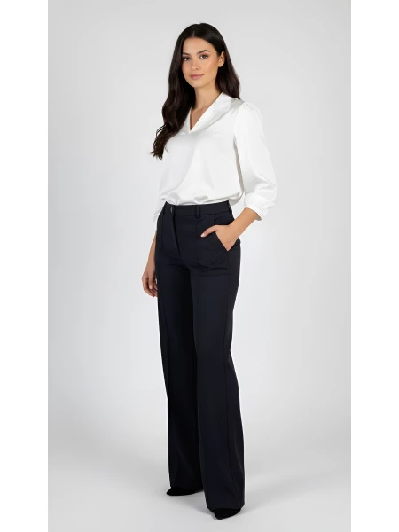 Класически Черен Панталон с Широк Крачол 25517 - Есен/Зима 25/26