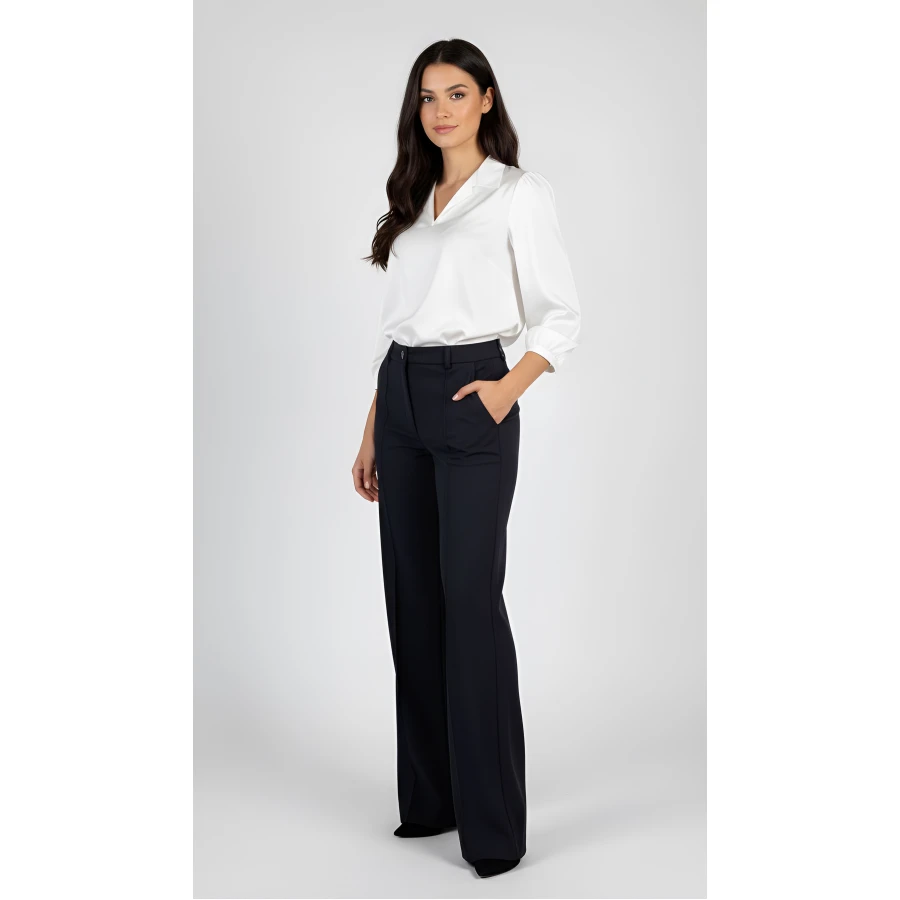 Класически Черен Панталон с Широк Крачол 25517 - Есен/Зима 25/26