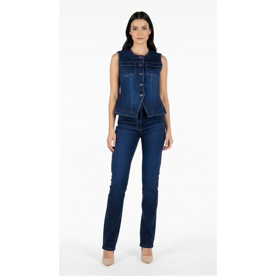 Blugi Clasici de Iarnă pentru Damă – Bleumarin, Siluetă Dreaptă 25518 / 2025