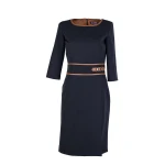 Елегантна Черна Рокля с Кожа в Цвят Camel 25516 / 2025