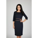 Елегантна Черна Рокля с Кожа в Цвят Camel 25516 / 2025