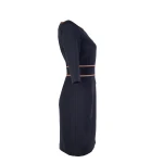 Елегантна Черна Рокля с Кожа в Цвят Camel 25516 / 2025