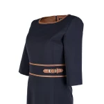 Елегантна Черна Рокля с Кожа в Цвят Camel 25516 / 2025