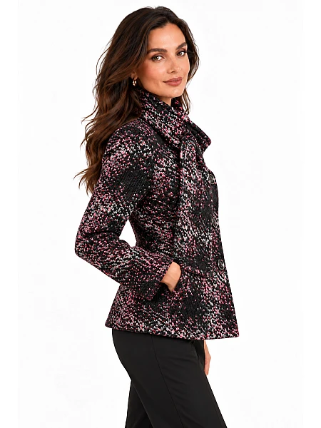Wool Coat with Shawl Collar and Pink-Purple Mosaic Pattern 26507 / 2026 Wool Coat with Shawl Collar and Pink-Purple Mosaic Pattern 26507 / 2026