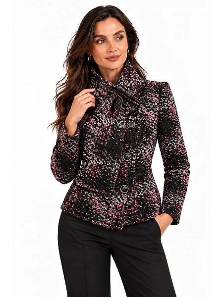 Wool Coat with Shawl Collar and Pink-Purple Mosaic Pattern 26507 / 2026