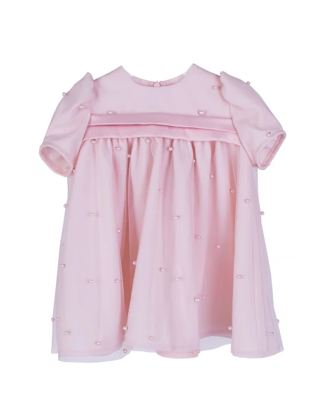 Set Rochie Mamă și Fiică – Roz Bej cu Tul și Perle 25701 - 702 / 2025