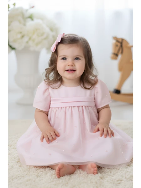 Anne Kız Elbise Seti – Bebek Pembesi Tül ve İncili 25701 - 702 / 2025