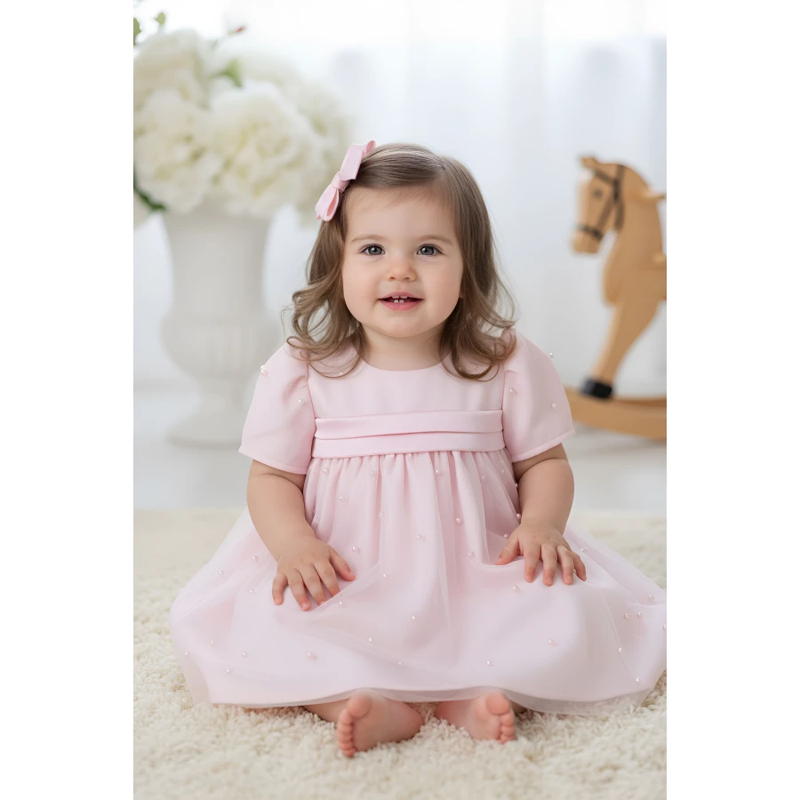 Комплект Рокли за Майка и Дъщеря – Бебешко Розово с Тюл и Перли 25701 - 702 / 2025