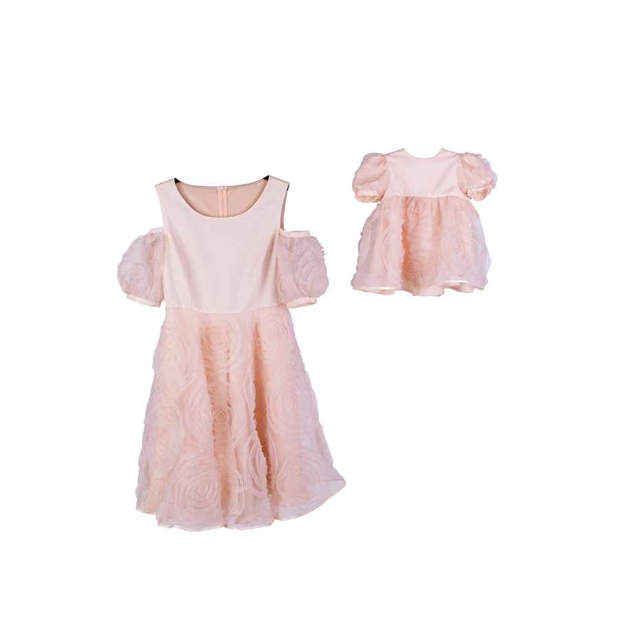 Комплект Рокли за Майка и Дъщеря в Цвят Пудра - Нежност и Елегантност 25704 - 703 / 2025