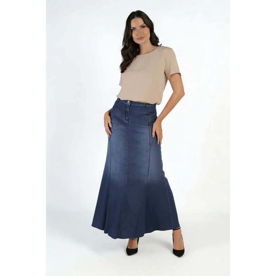 Tencel Elastanlı Uzun Kot Etek 17143