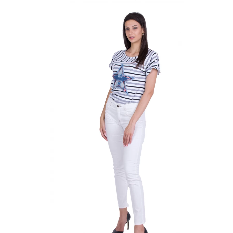 Set bluză pentru femei cu pantaloni albi din bumbac 19213 - 167 / 2019