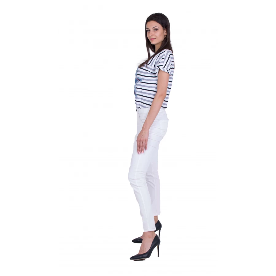 Set bluză pentru femei cu pantaloni albi din bumbac 19213 - 167 / 2019