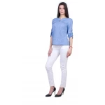 Set de bluză de in cu pantaloni albi pentru damă 21136 - 167