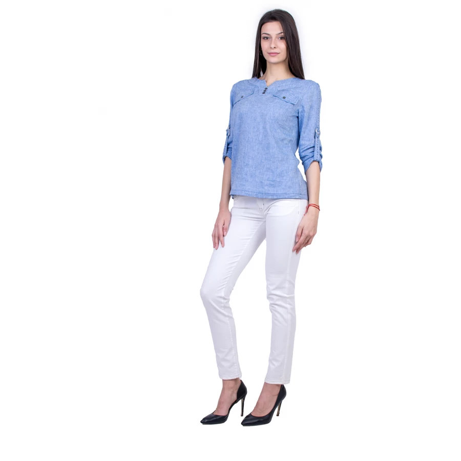Set de bluză de in cu pantaloni albi pentru damă 21136 - 167
