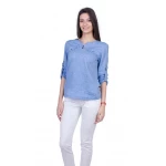 Set de bluză de in cu pantaloni albi pentru damă 21136 - 167