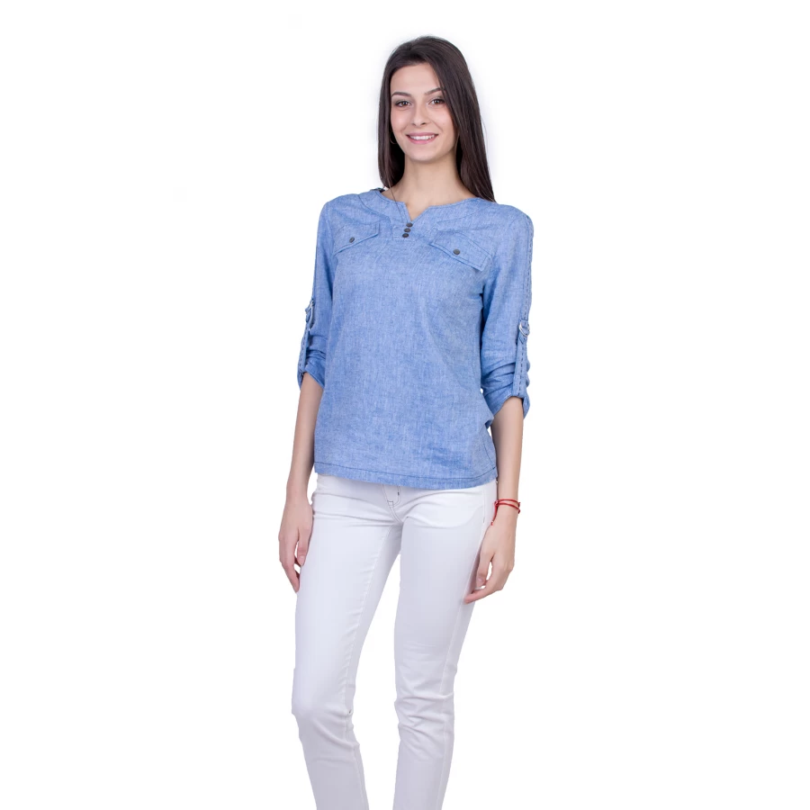 Set de bluză de in cu pantaloni albi pentru damă 21136 - 167