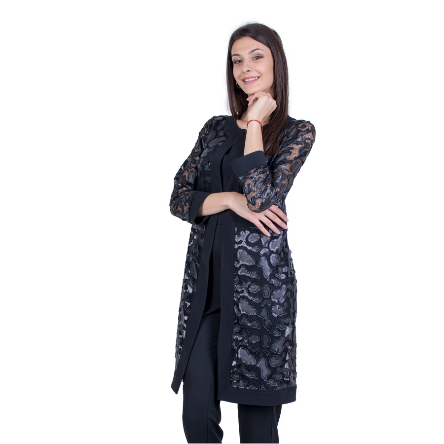 Palton negru elegant pentru femei 21157 / 2021