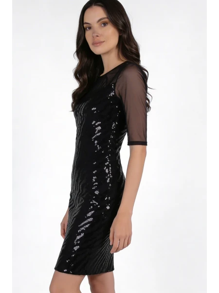 Черна Дамска Официална Рокля с Пайети 22207 / 2022
