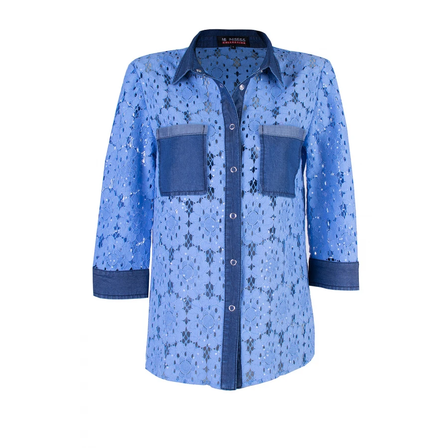 Tencel Lüks Kadın Mavi Pamuklu Dantel Gömlek 2122 / 2024